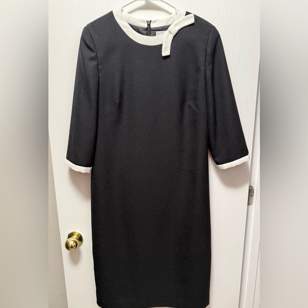Shomi by Miller Shor Black 3/4 Sleeve Sheath Dress with White Trim Size 10